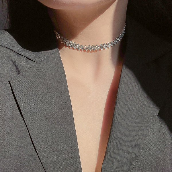 Lucentica Geometric Crystal Necklace: Korean-Style Silver Pendant for Women